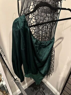 Abercrombie & Fitch  Emerald Green Satin One-Shoulder Bodysuit